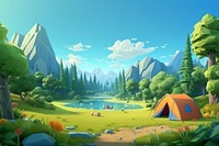 Landscape camping outdoors cartoon. 