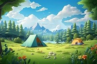 Landscape camping outdoors cartoon. 