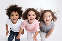 Child laughing baby white background. 