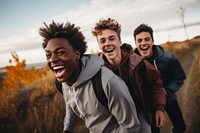 Laughing outdoors adult man. 