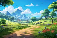 Landscape grassland outdoors cartoon. 