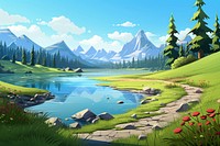 Lake landscape mountain outdoors. AI generated Image by rawpixel.