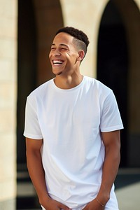 Standing cheerful laughing t-shirt. 