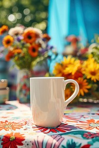 Flower mug tablecloth ceramic. AI generated Image by rawpixel.