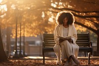 Sitting bench adult woman. 