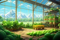 Greenhouse outdoors cartoon garden. 