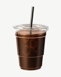 3D iced americano coffee, collage element psd