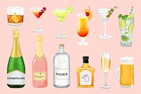 Alcoholic beverage drinks collage element psd  set