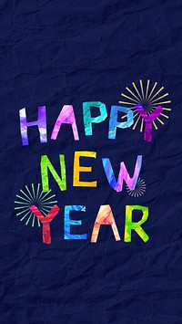 Happy New Year iPhone wallpaper, word, paper craft collage