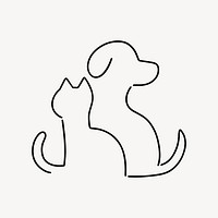 Cat & dog, pet animal, minimal line art illustration vector