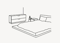 Minimal bedroom interior hand drawn illustration vector