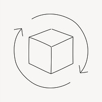 Cube rotation icon hand drawn illustration vector