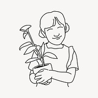 Girl holding plant hand drawn illustration vector