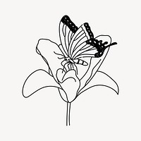 Butterfly & flower hand drawn illustration vector