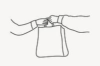 Handing shopping bag line art illustration isolated background