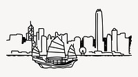 Victoria Harbour Hong Kong hand drawn illustration vector