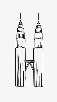 Petronas Twin Towers hand drawn illustration vector