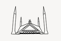 Faisal Mosque Pakistan hand drawn illustration vector