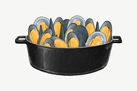 Boiled mussel, shellfish seafood collage element  psd