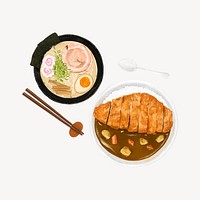 Ramen noodle & Japanese curry, Asian food illustration