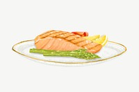 Delicious salmon steak, seafood collage element  psd