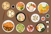 Delicious Asian food collage element set psd