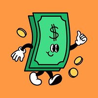 Dollar bill, money cartoon character illustration vector