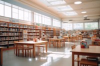Blurred school library backdrop, natural light