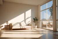 Blurred minimal living room backdrop, natural light