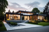 Blurred modern house backdrop, natural light