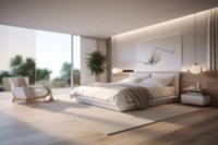 Blurred minimal bedroom backdrop, natural light