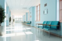 Blurred hospital corridor backdrop, natural light