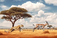 African safari background, wild animals digital painting