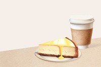 Cheesecake & coffee background, aesthetic food digital paint