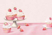 Strawberry cupcakes digital paint illustration