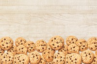 Chocolate chip cookies border background, digital paint illustration