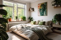 Bedroom plant architecture furniture. AI generated Image by rawpixel.