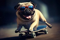 Sunglasses pug skateboard mammal. 