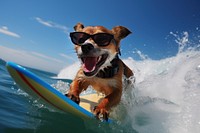 Surfing dog sunglasses outdoors. AI generated Image by rawpixel.