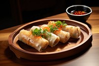 Plate food dish spring roll. AI generated Image by rawpixel.