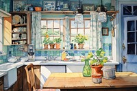 Kitchen furniture painting window. 