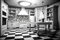 Kitchen furniture appliance flooring.