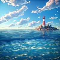 Sky sea lighthouse landscape. 