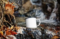 White enamel camping mug