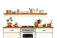 Kitchen shelf home white background. 