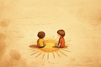 Cartoon drawing togetherness illustrated. AI generated Image by rawpixel.