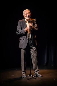 Microphone portrait smiling adult. 