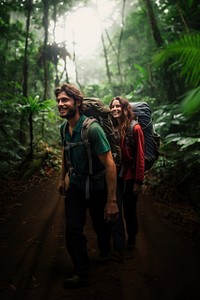 couple of backpackers adventure in a jungle.  