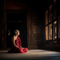 Buddhist monk temple red contemplation. 