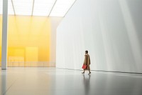 Defocused Woman Walking In Exhibition Art Hall walking floor architecture. AI generated Image by rawpixel.